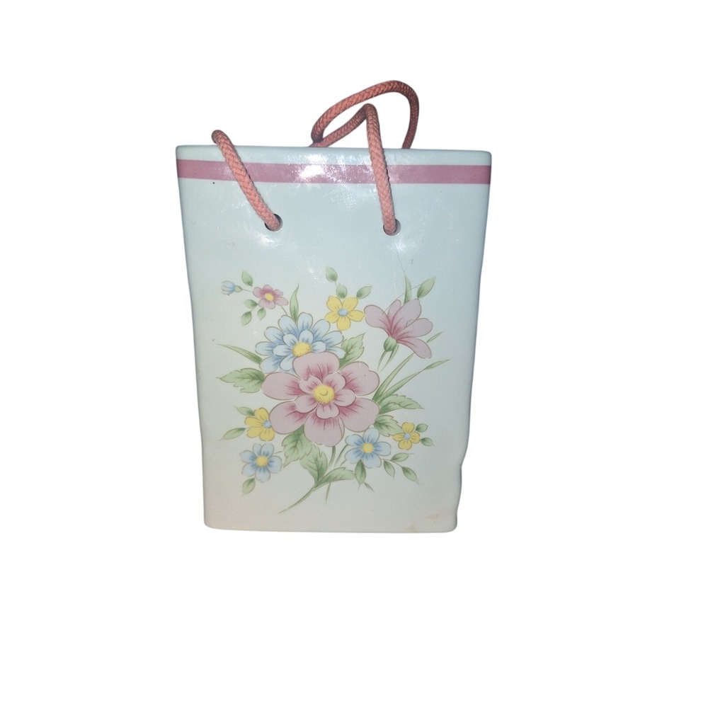 Vintage FTDA 1986 Cottagecore Decor Ceremic Gift Bag Vase Pen/Pencil‎ Holder